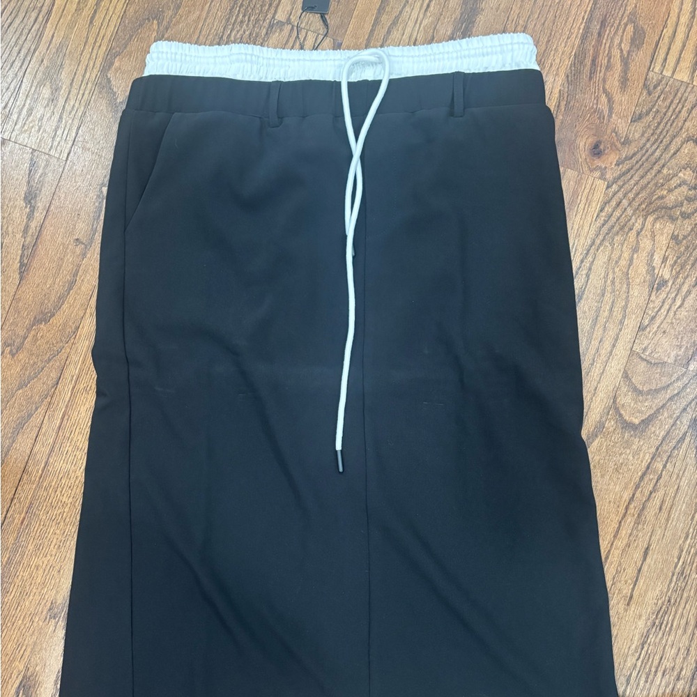 Fashion Nova Black Midi Skirt with White Waistband